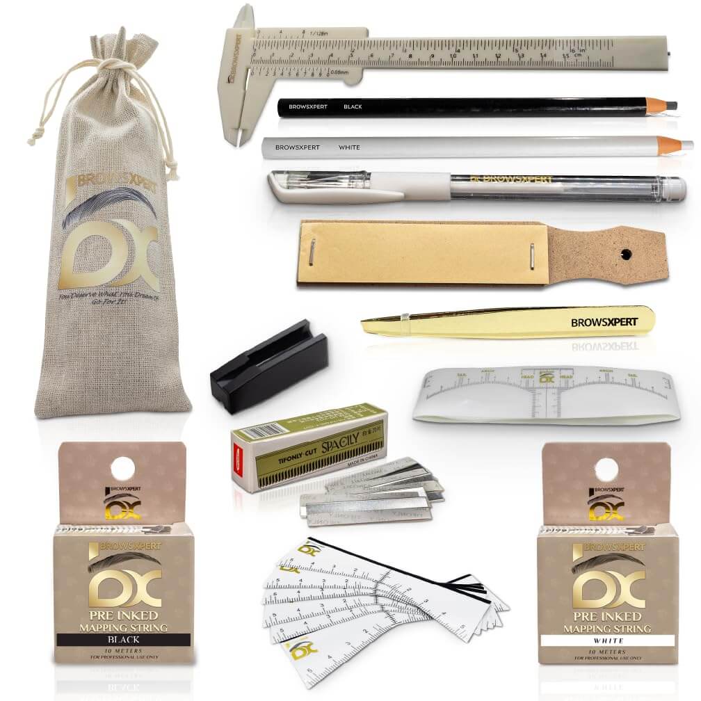 BROWSXPERT Master Brow Starter Bundle (Master Brow Mapping Kit, Shading Henna Powder Touch-Up Kit, Eyebrows Cleanser Foam, Electric Mixer, Plastic Film Wrap)