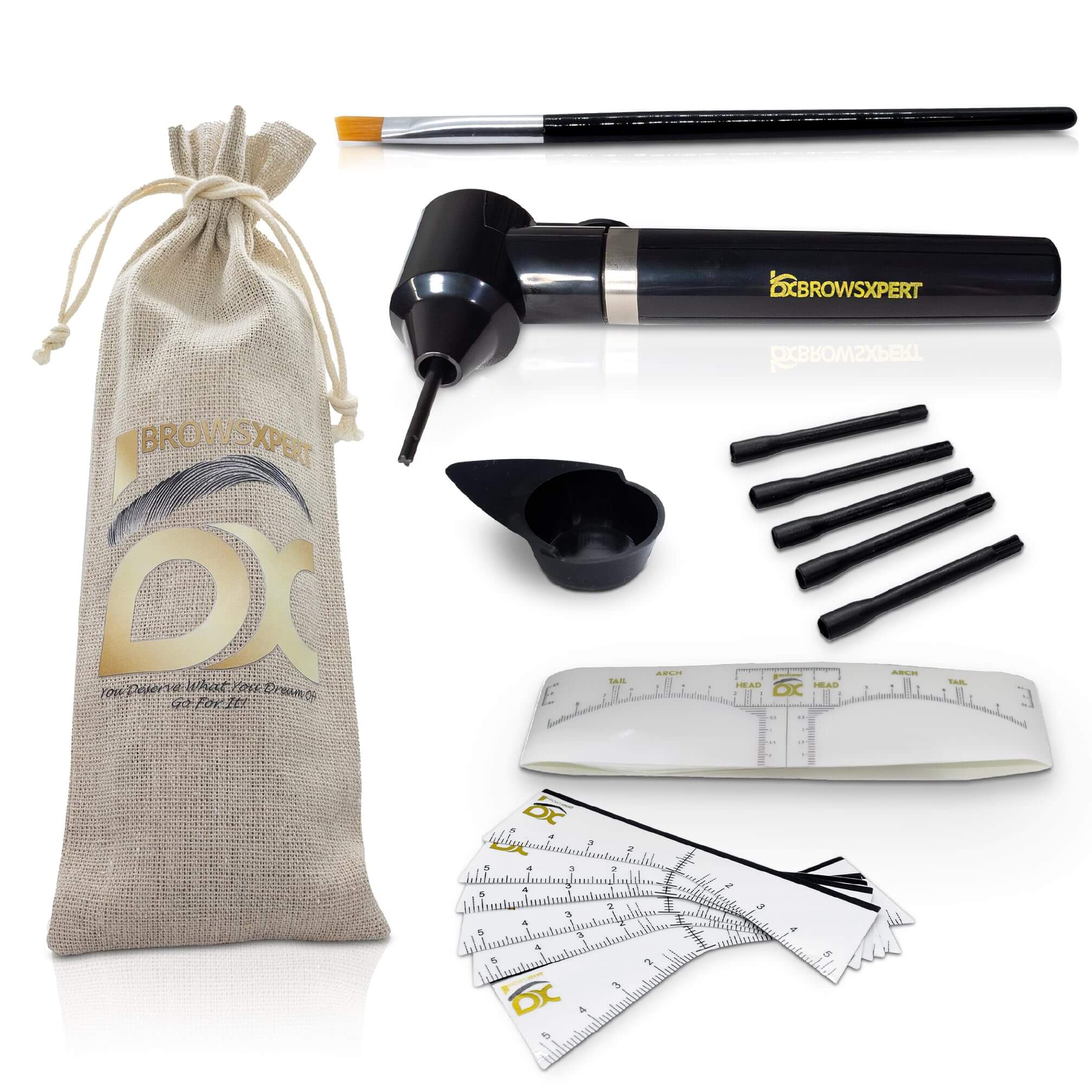 BROWSXPERT Master Brow Starter Bundle (Master Brow Mapping Kit, Shading Henna Powder Touch-Up Kit, Eyebrows Cleanser Foam, Electric Mixer, Plastic Film Wrap)