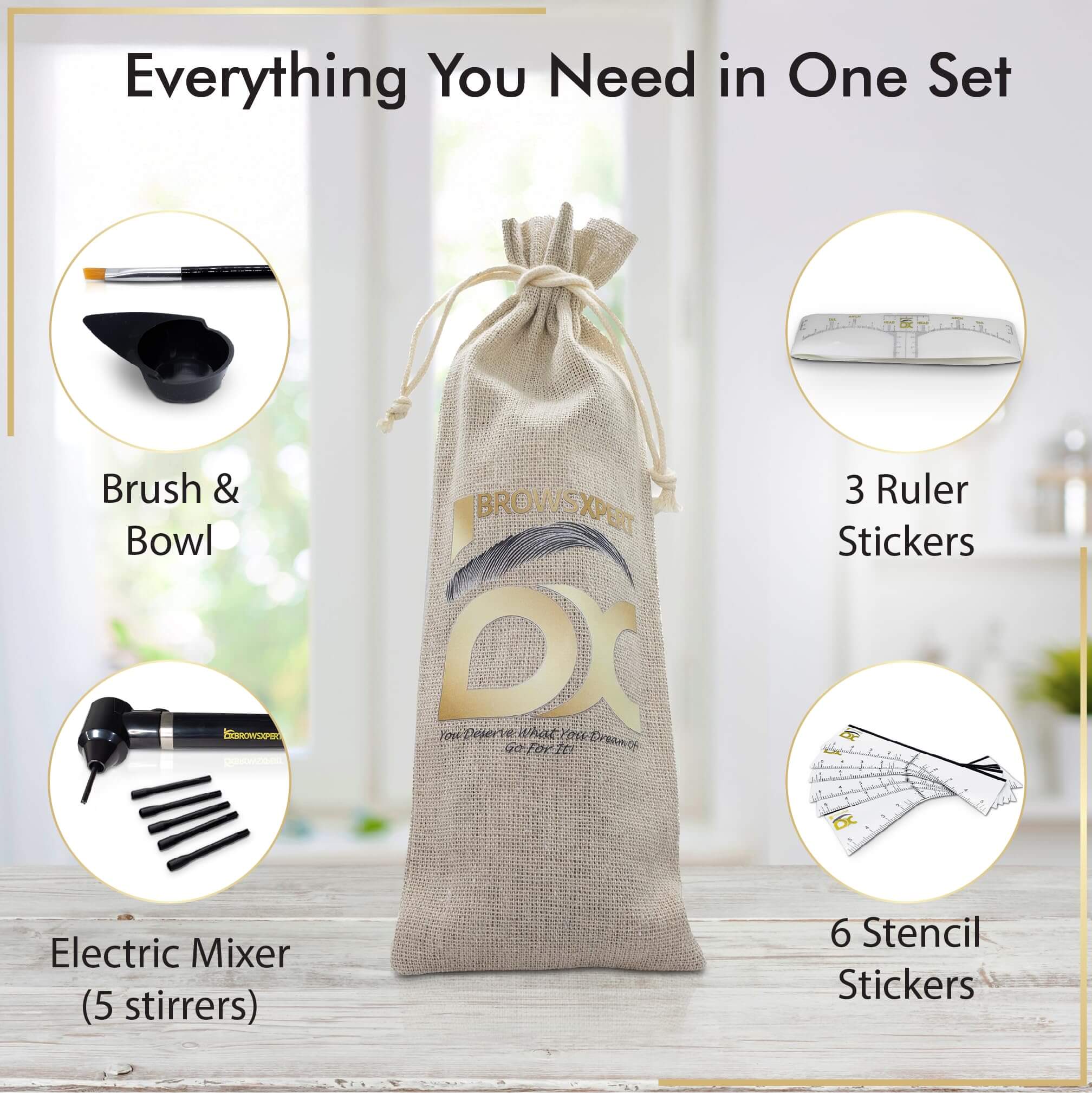 BROWSXPERT Master Brow Starter Bundle (Master Brow Mapping Kit, Shading Henna Powder Touch-Up Kit, Eyebrows Cleanser Foam, Electric Mixer, Plastic Film Wrap)