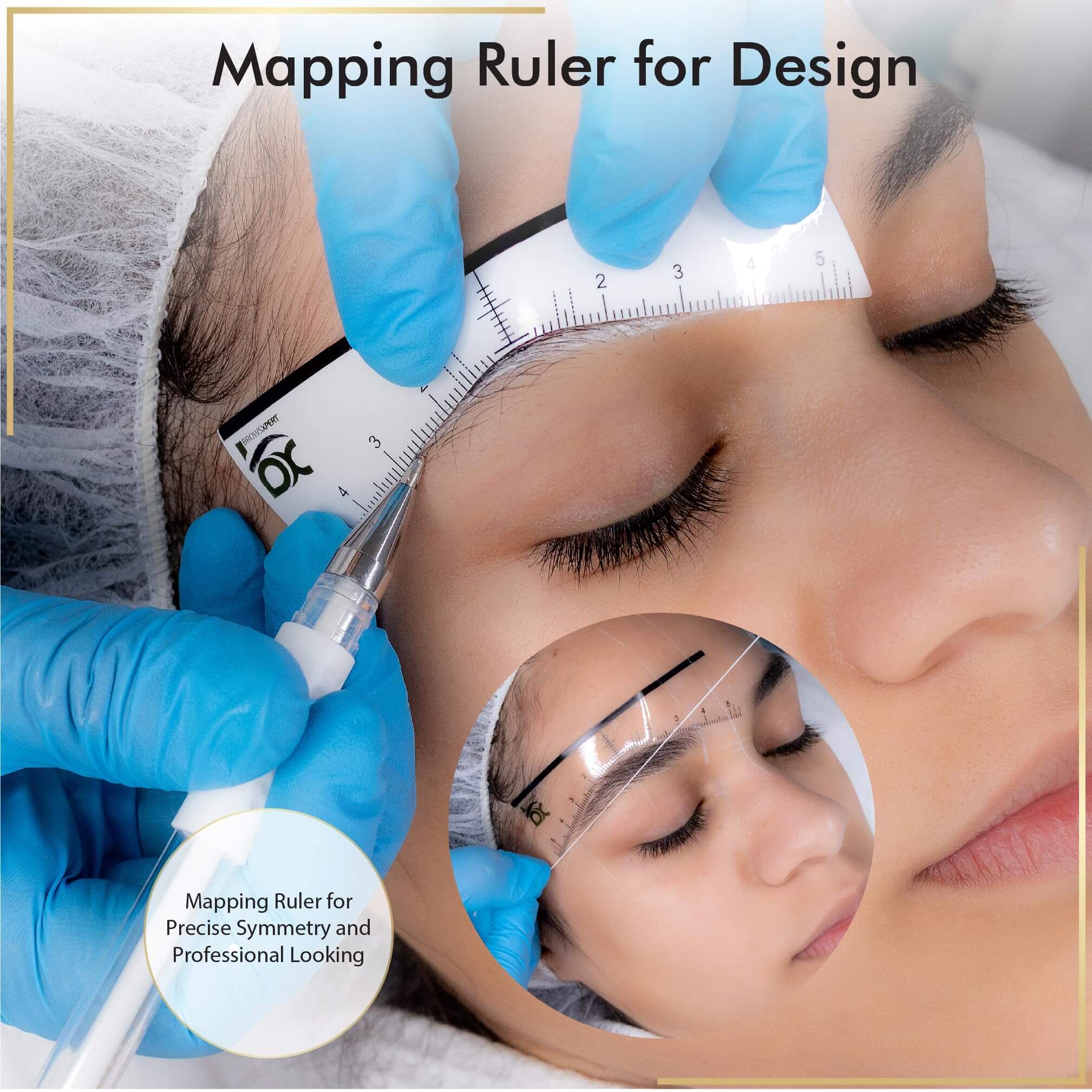 BROWSXPERT Master Brow Starter Bundle (Master Brow Mapping Kit, Shading Henna Powder Touch-Up Kit, Eyebrows Cleanser Foam, Electric Mixer, Plastic Film Wrap)