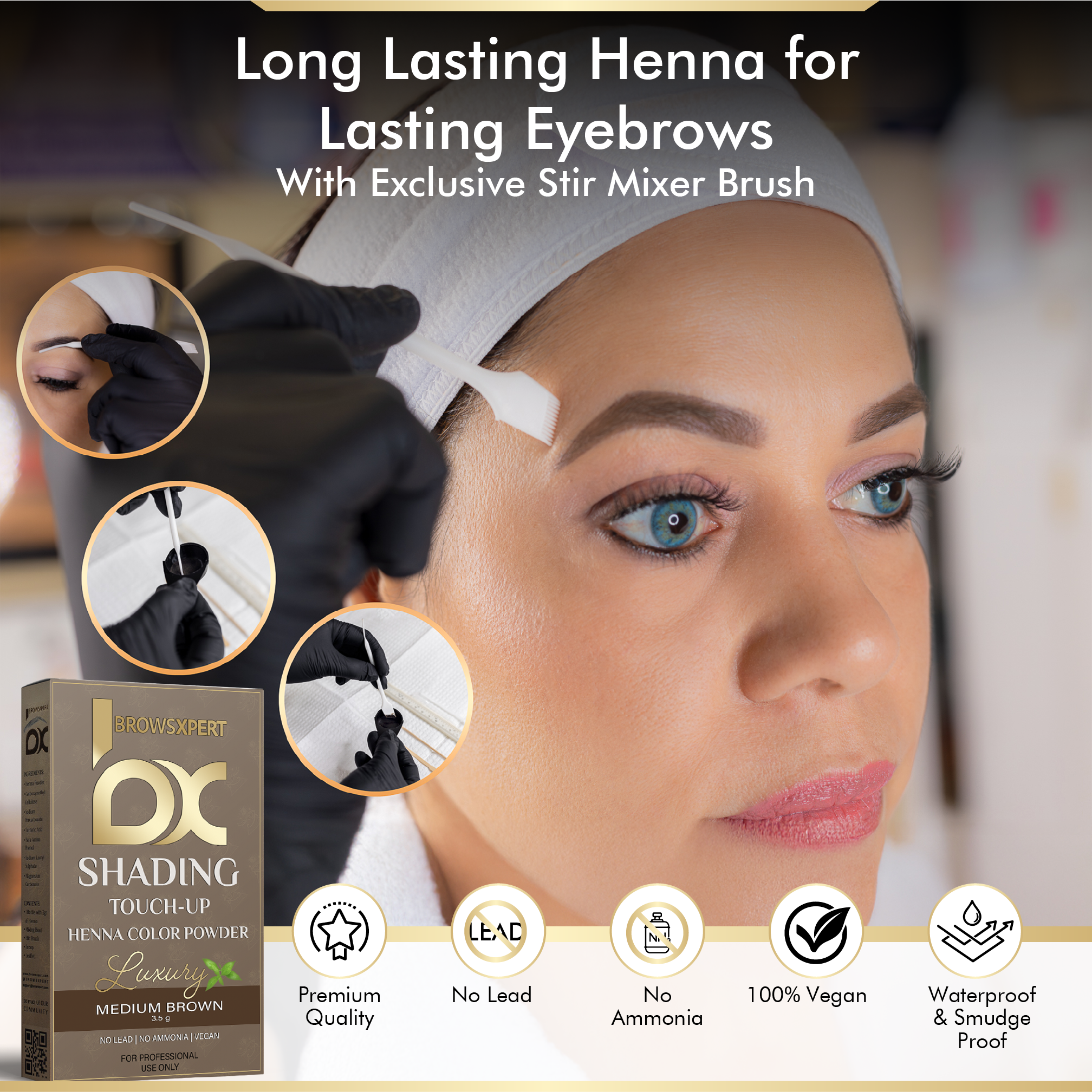 BROWSXPERT Master Brow Starter Bundle (Master Brow Mapping Kit, Shading Henna Powder Touch-Up Kit, Eyebrows Cleanser Foam, Electric Mixer, Plastic Film Wrap)