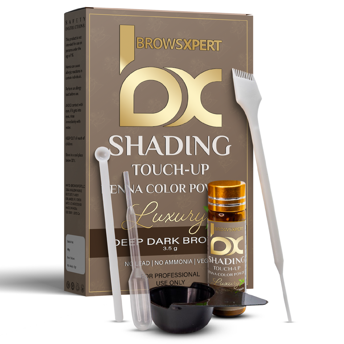 BROWSXPERT Professional Shading Touch-Up Kit — Henna Color Powder with Mixing Dish, Stir & Brush | 3.5g | Natural Look (Deep Dark Brown, Medium Brown, Light Brown)